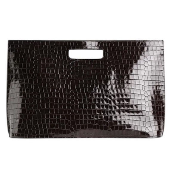 COS Croc Embossed High Gloss Leather Folio w/Adjustable Strap & Inner Pouch - Picture 2 of 10
